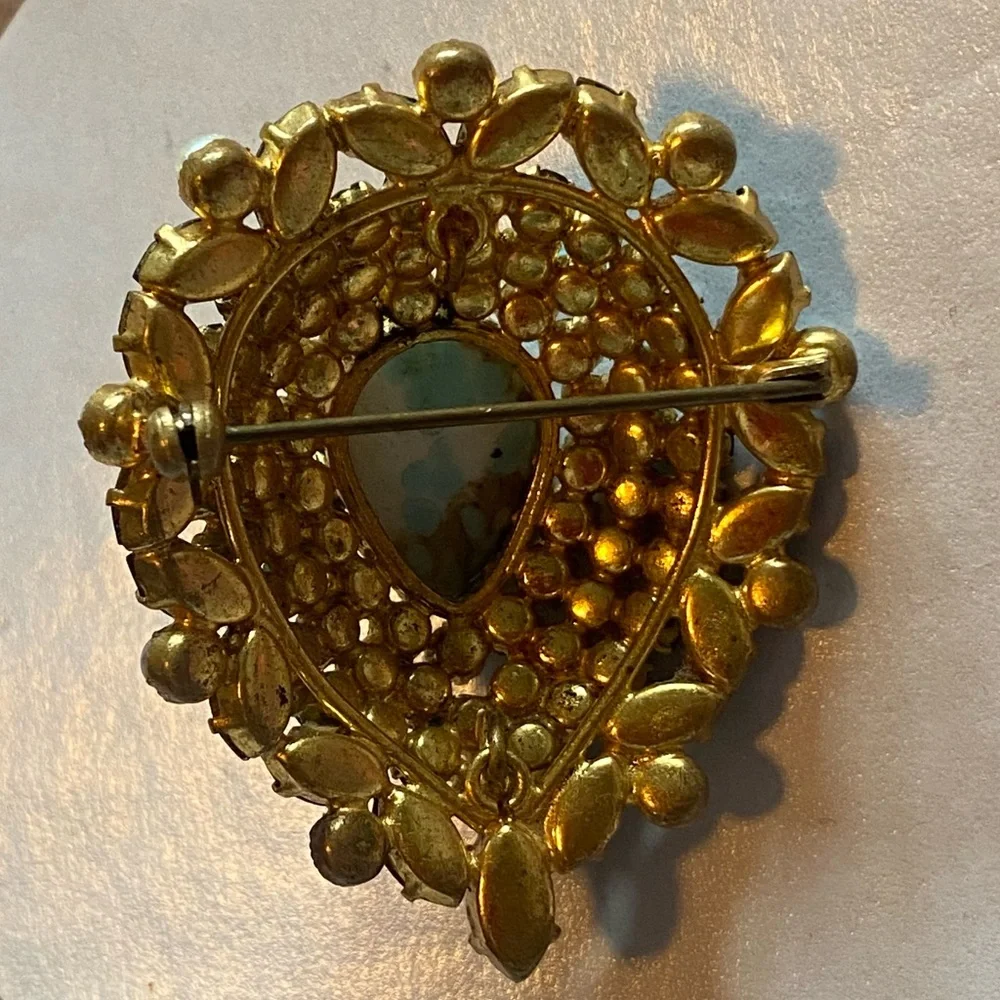 Vintage Juliana Style Brooch Blue Larimar Turquoise Sapphire and Pearls